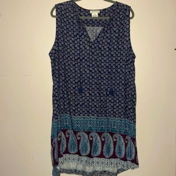 beachlunchlounge Dresses & Skirts - beachlunchlounge- Blue & Purple Mixed Print Hi-Low Boho Dress Tassles- Size XXL
